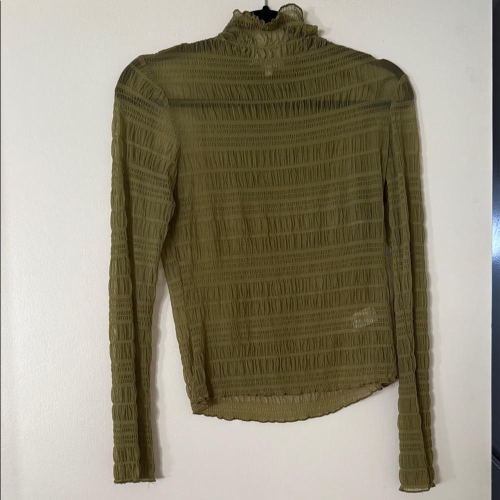 Green Ribbed Fitted Blouse